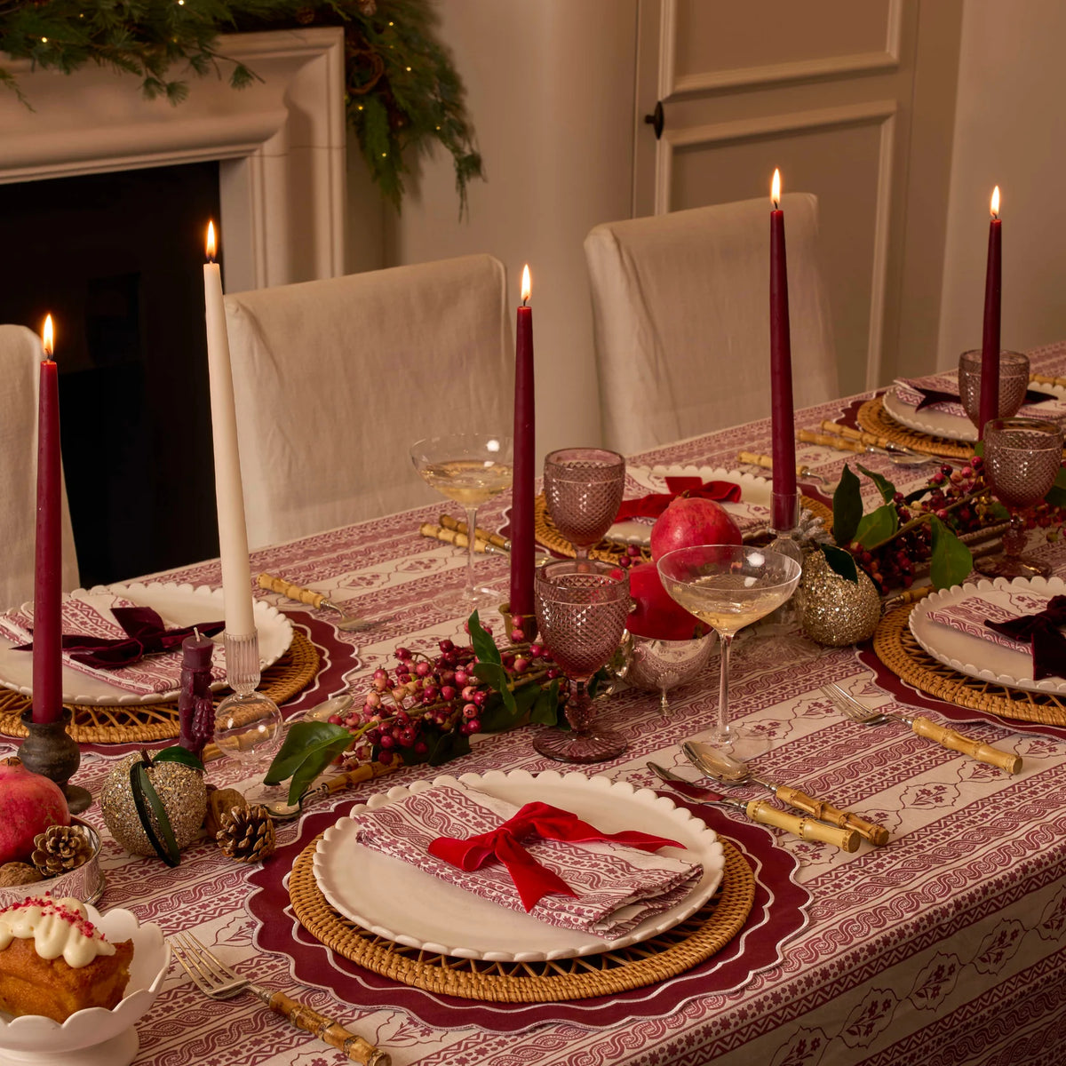 First Bloom Linen Blend Tablecloth - Ruby Red