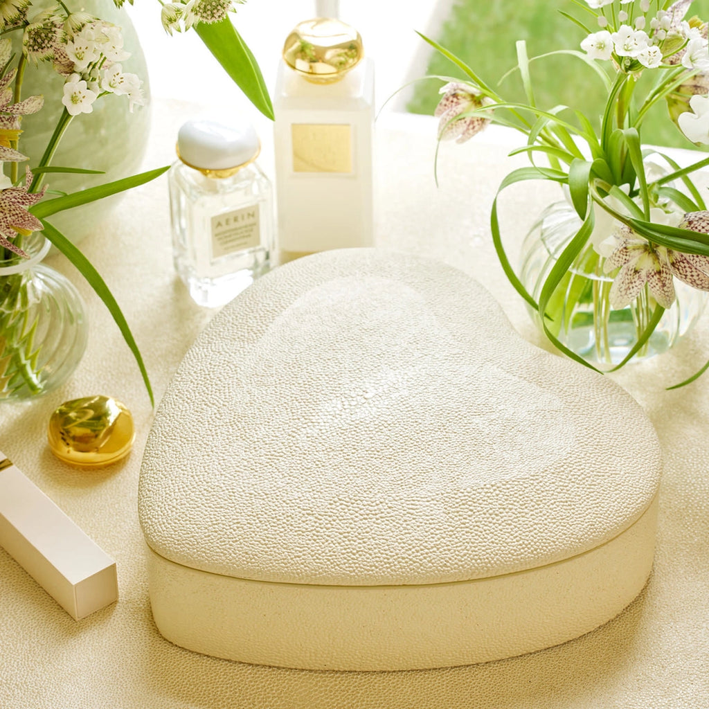 Shagreen Heart Cream Jewelry Box