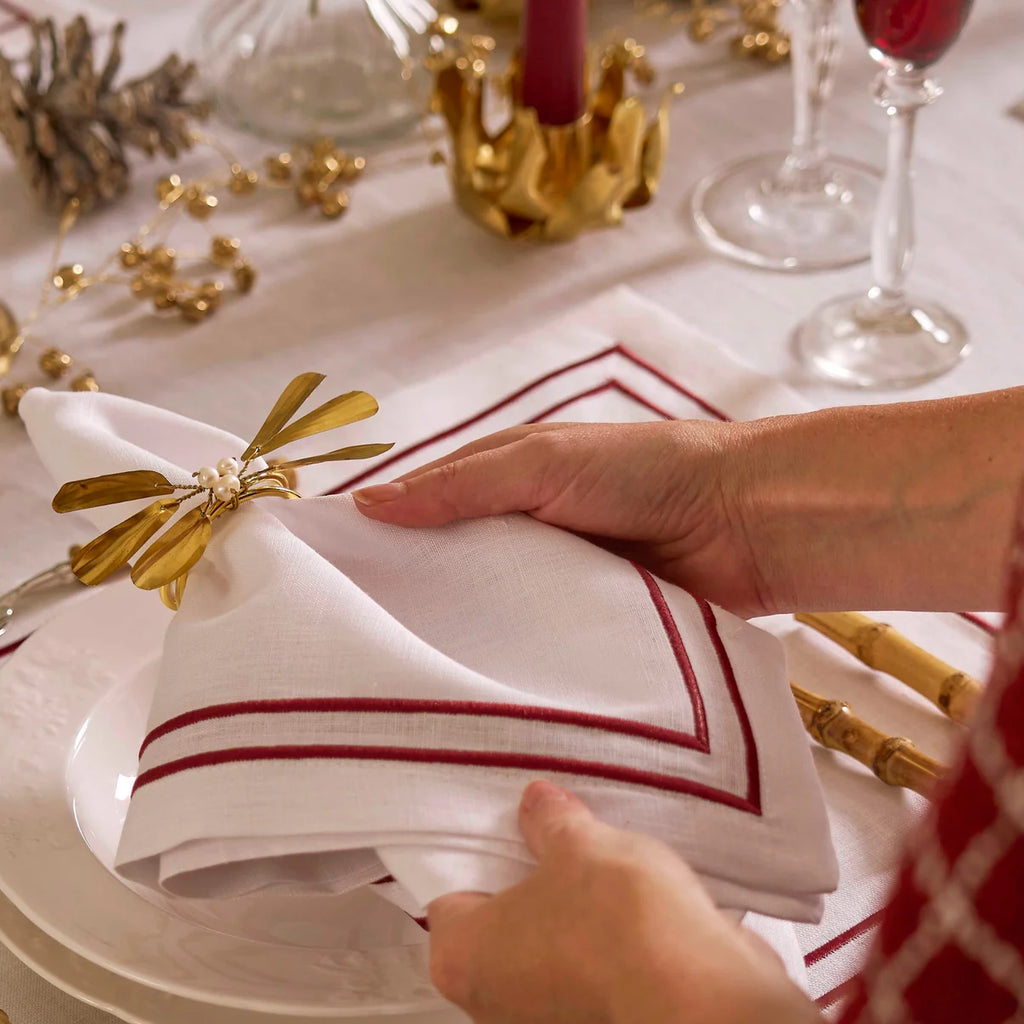 Embroidered Double Stripe Linen Napkins
