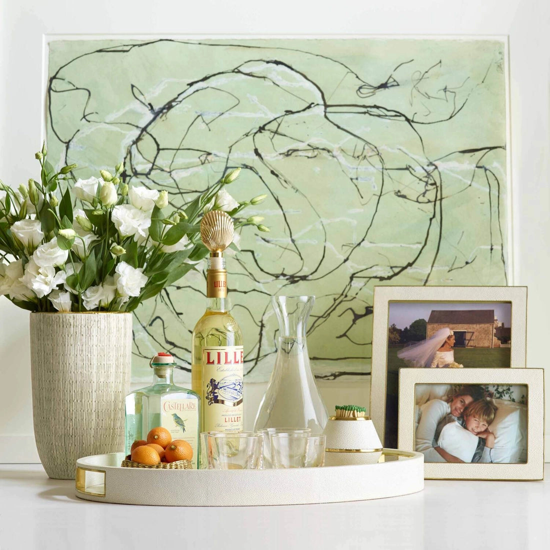 Modern Shagreen Cream Cocktail Tray