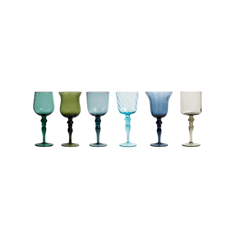 Set of 6 Textured Goblets, Blue/Green