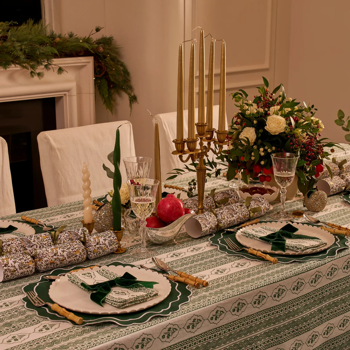 First Bloom Linen Blend Tablecloth - Emerald Green