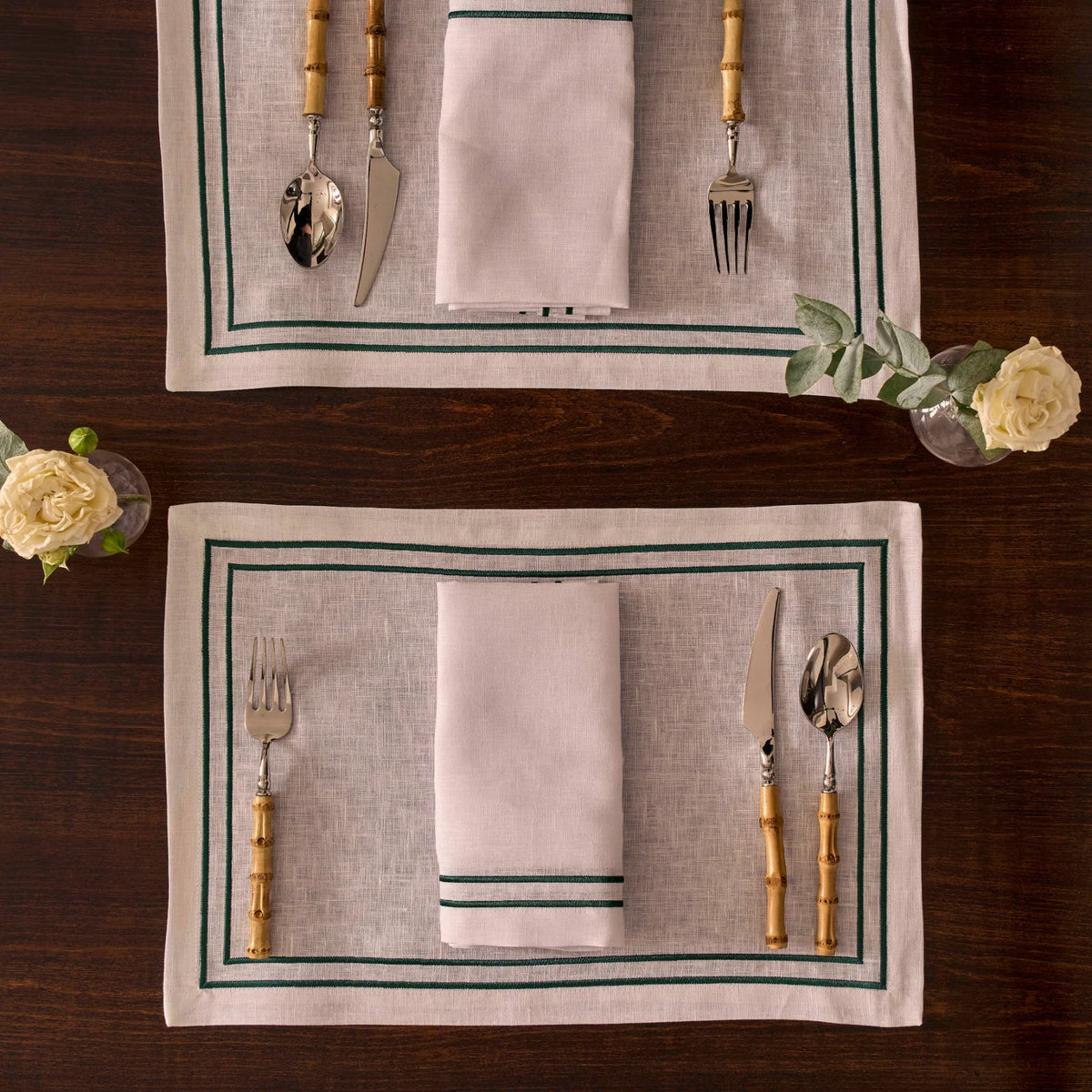 Embroidered Double Stripe Linen Napkins