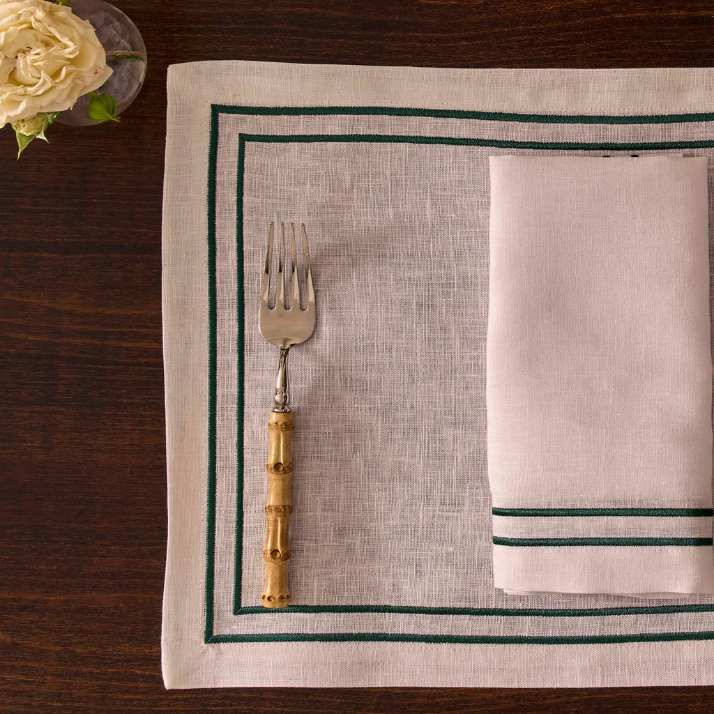 Embroidered Double Stripe Linen Placemats