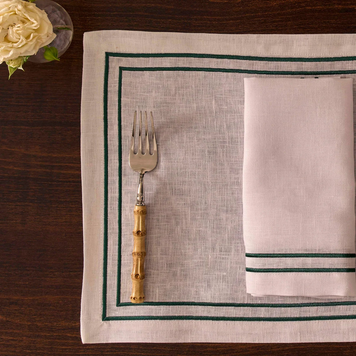 Embroidered Double Stripe Linen Placemats