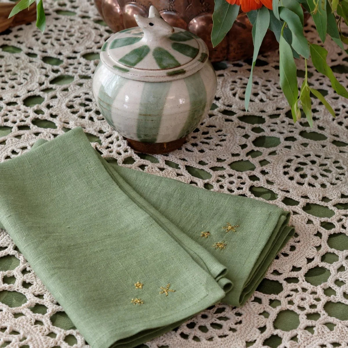 Starry Hand-Embroiderd Linen Napkin