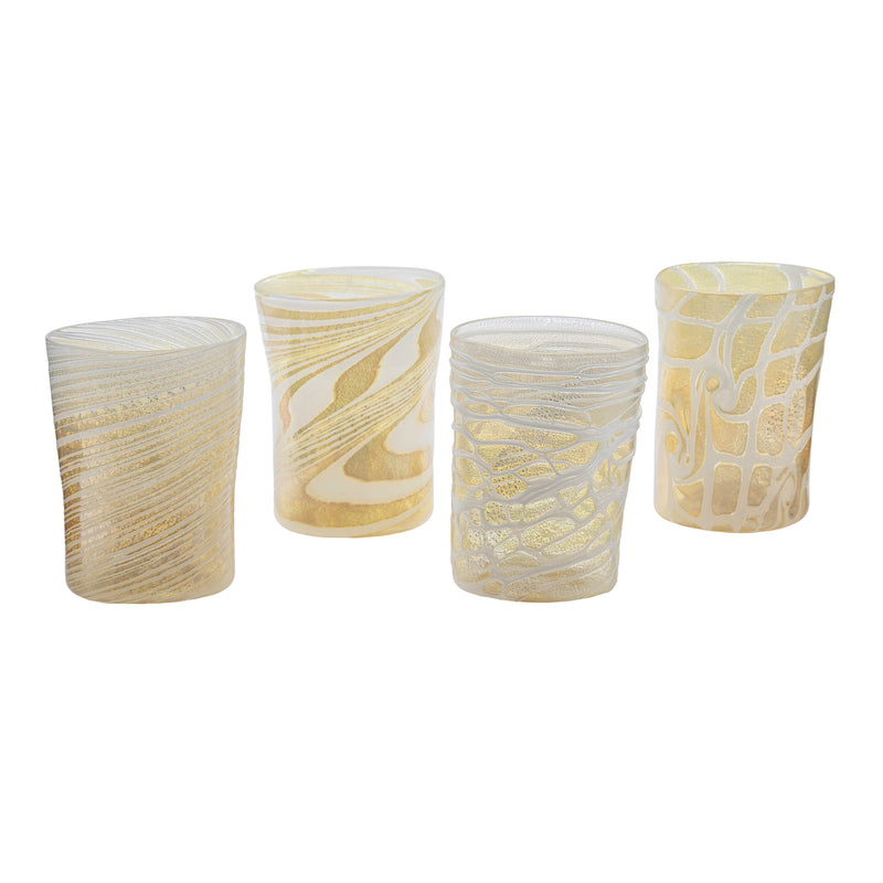 Ernest Handmade White & Gold Murano Tumbler Glass - Set of 4