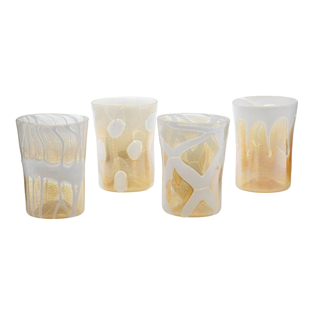 Ernest Handmade White & Gold Murano Tumbler Glass - Set of 4