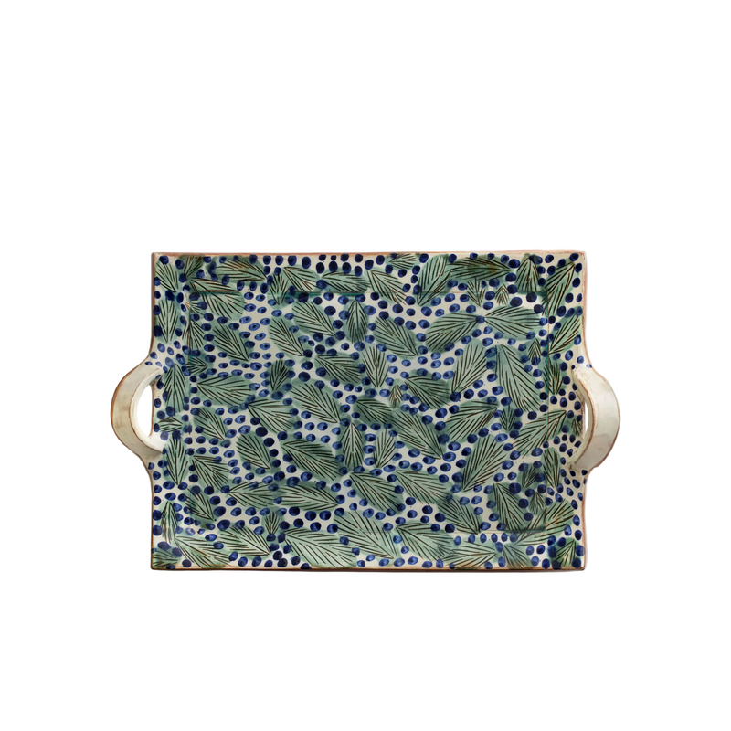 Ceramic Dotty Leaves Tray